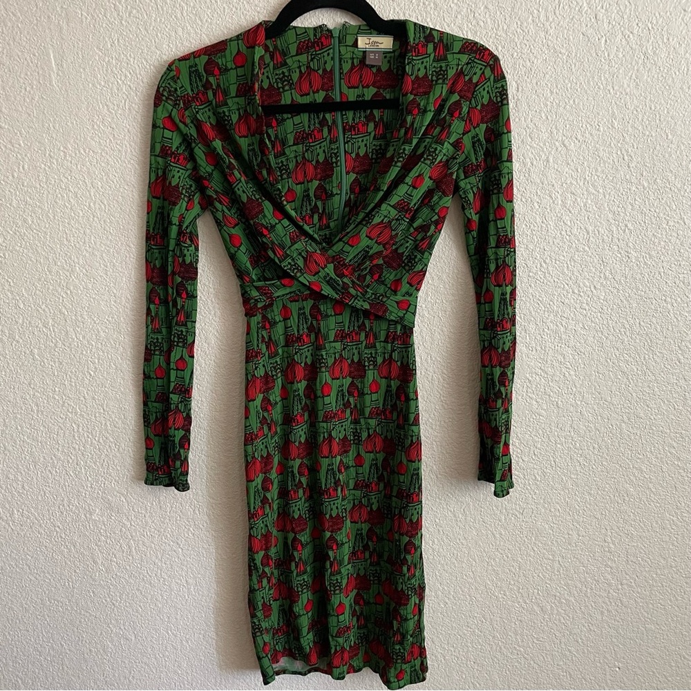 Issa London Green Red Print Dress Size 2